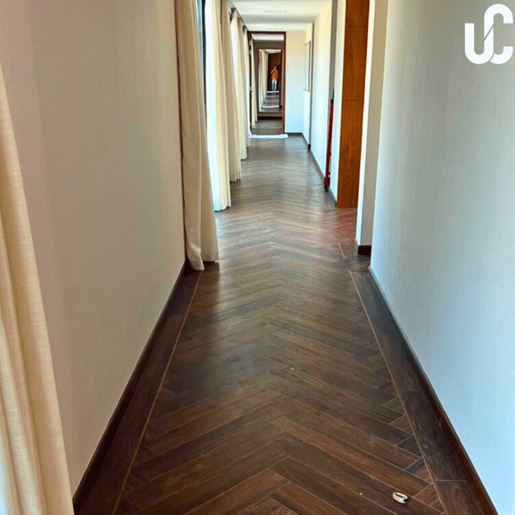 SPC Herringbone flooring done in Al Gurm Villa