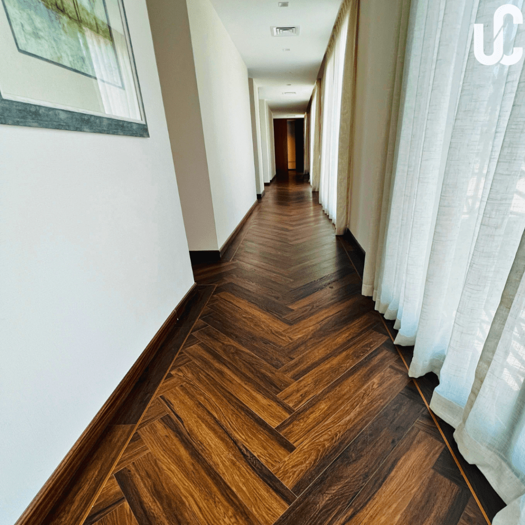 SPC Herringbone flooring done in Al Gurm Villa