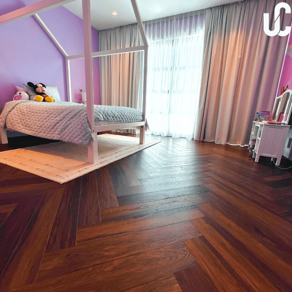 SPC Herringbone flooring done in Al Gurm Villa