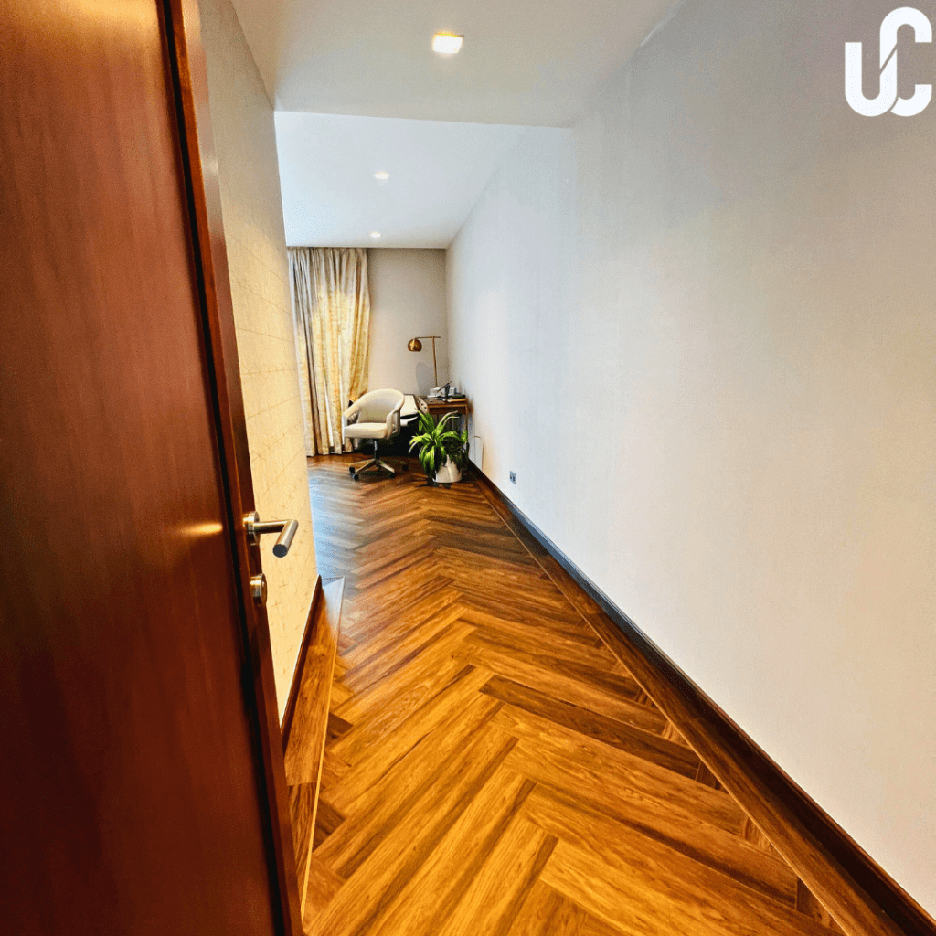 SPC Herringbone flooring done in Al Gurm Villa