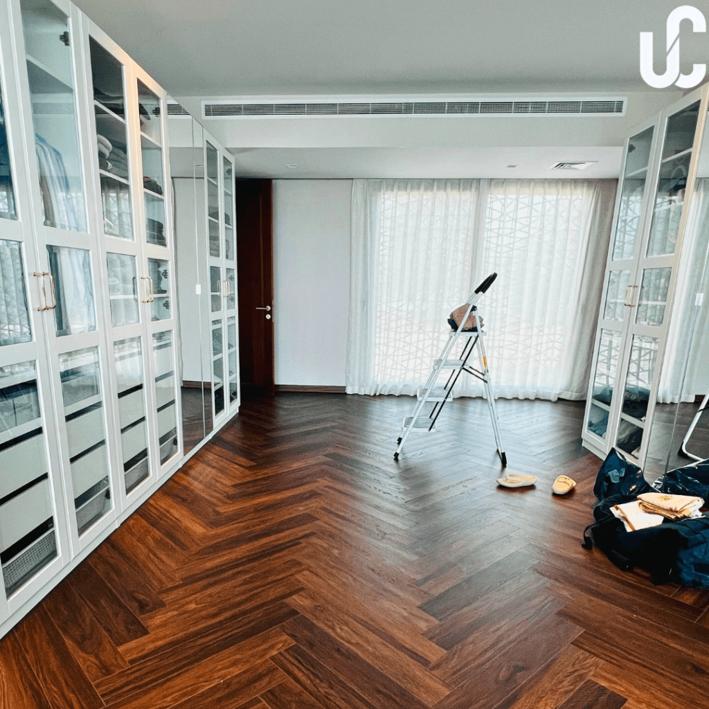 SPC Herringbone flooring done in Al Gurm Villa