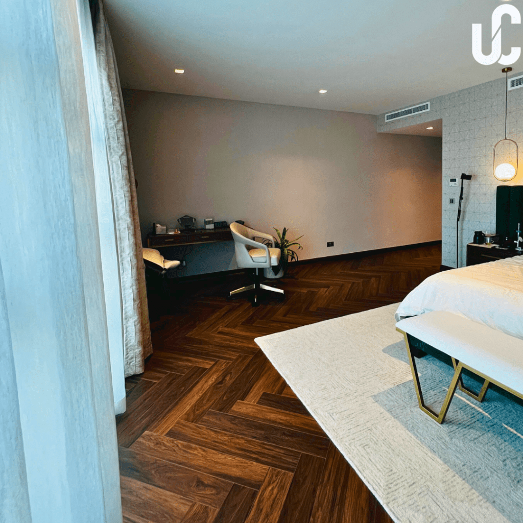 SPC Herringbone flooring done in Al Gurm Villa