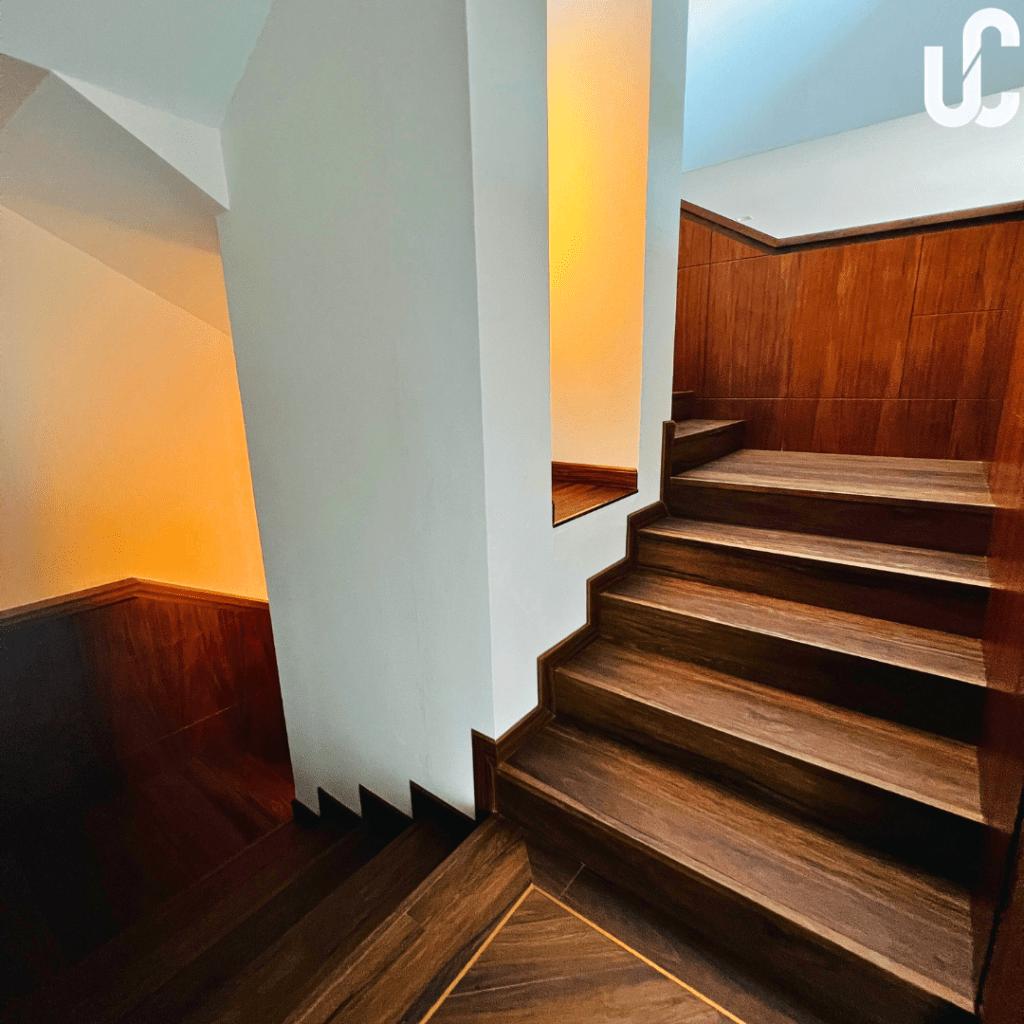 SPC Herringbone flooring done in Al Gurm Villa