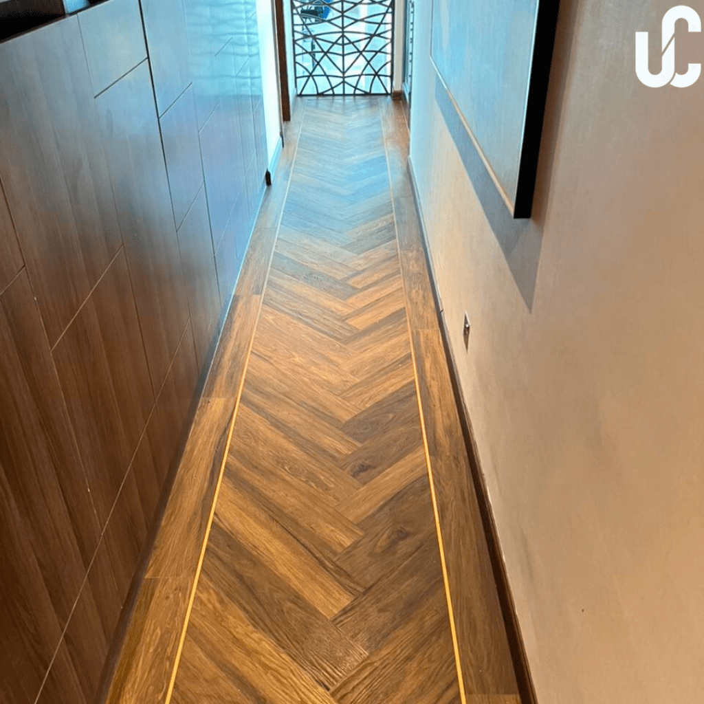 SPC Herringbone flooring done in Al Gurm Villa
