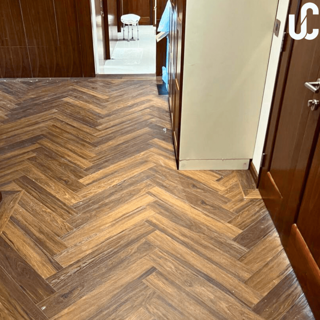 SPC Herringbone flooring done in Al Gurm Villa