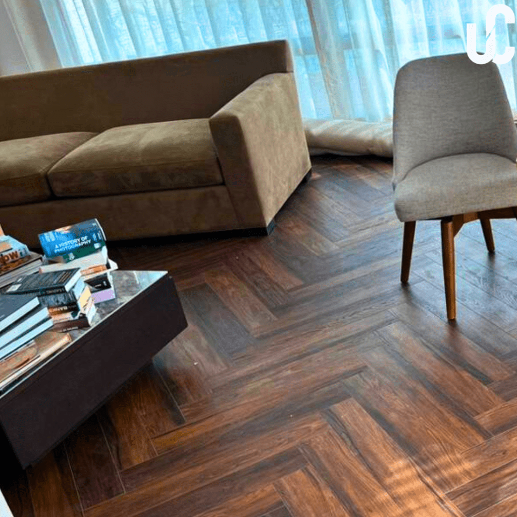 SPC Herringbone flooring done in Al Gurm Villa