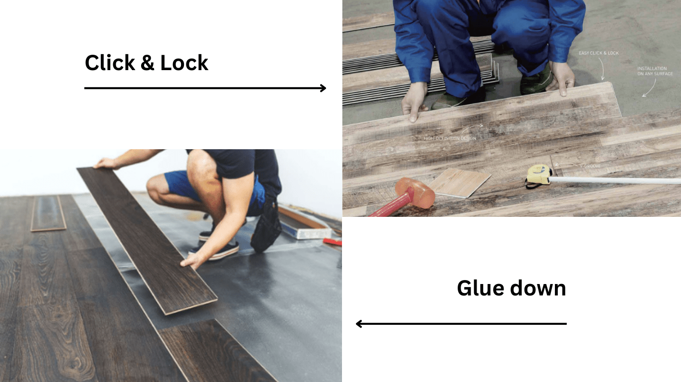 Glue down and click-lock LVT installation